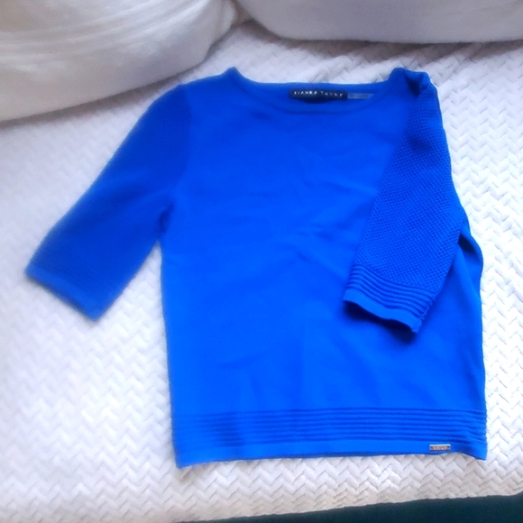 Ivanka Trump Cropped Blue Top with Mesh Sleeves - Picture 7 of 7